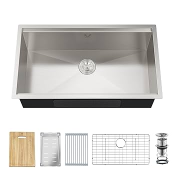 33 ① Kichae 33 Inch Undermount Kitchen Sink Single Bowl Stainless